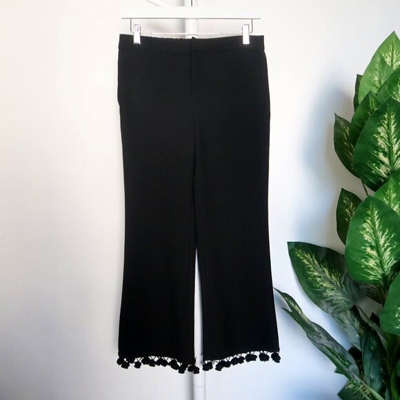 NEW Zara Black Pompom Tassel Hem Cropped Flare Career  Pants Trousers Size S - Picture 6 of 16